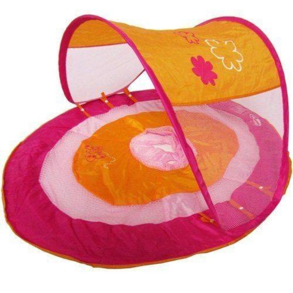 SwimWays Baby Spring Float Sun Canopy Pink Orange Floral Inflatable Pool Float